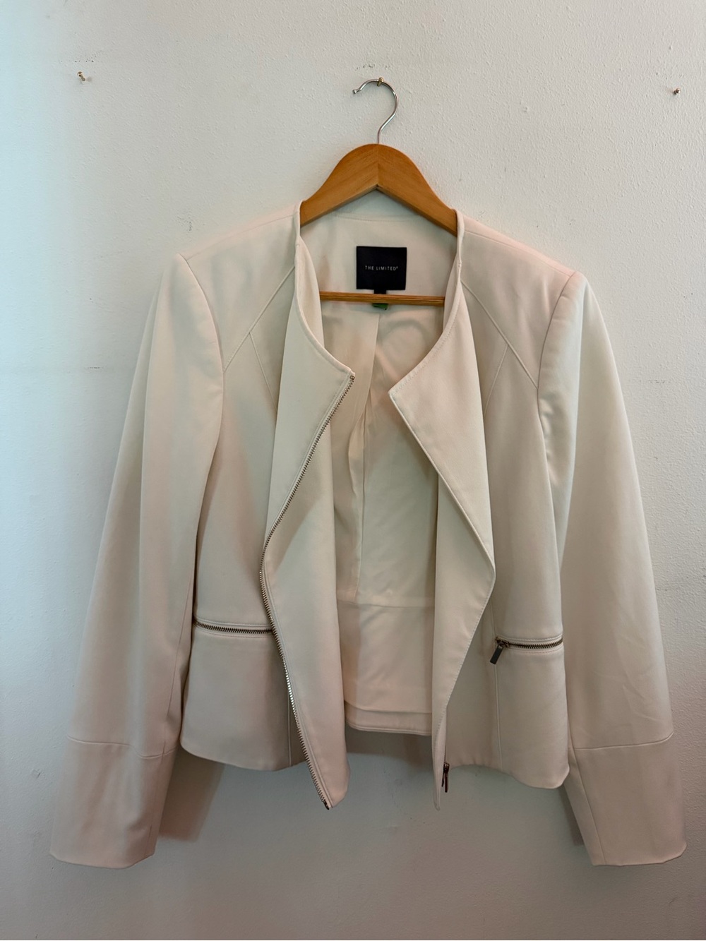 The Limited Ivory Moto Blazer Jacket Asymmetrical Zip Open Front